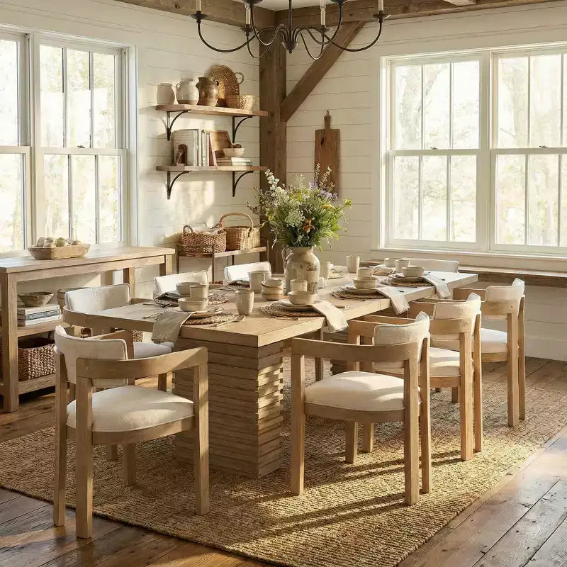 Tavolo da pranzo rustico Elena Farmhouse da 9 pezzi Christopher Knight Home con sedie imbottite in legno di caucciù