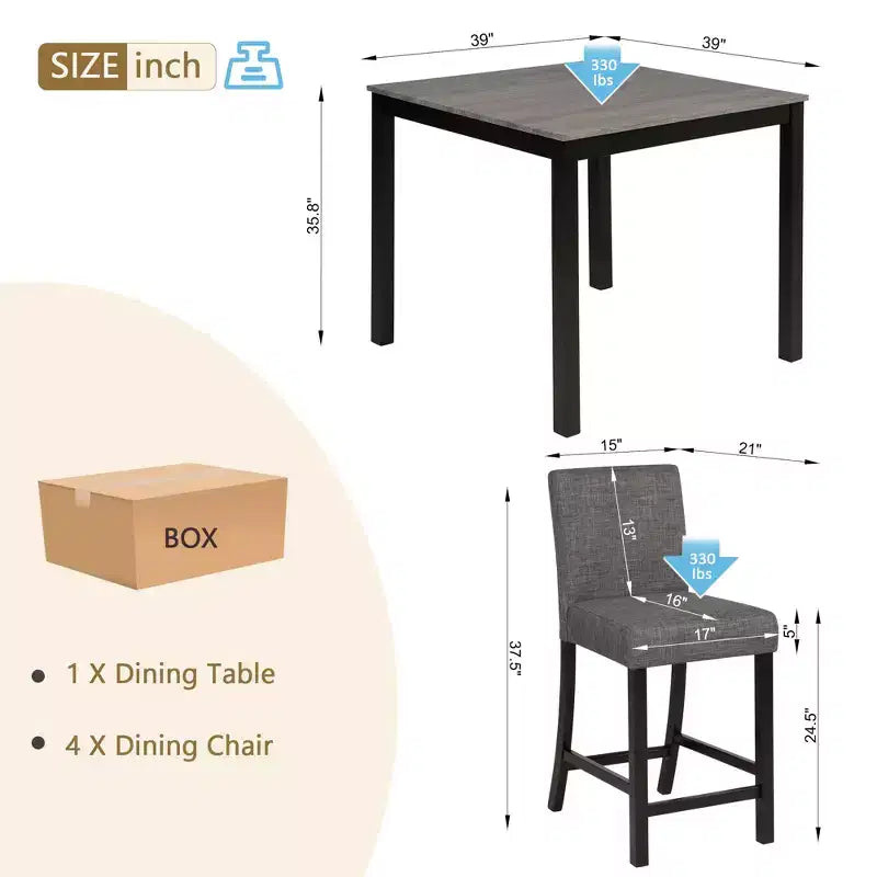 Set tavolo altezza bancone 5 pezzi Sumyeg con 4 sedie per cucina o sala da pranzo