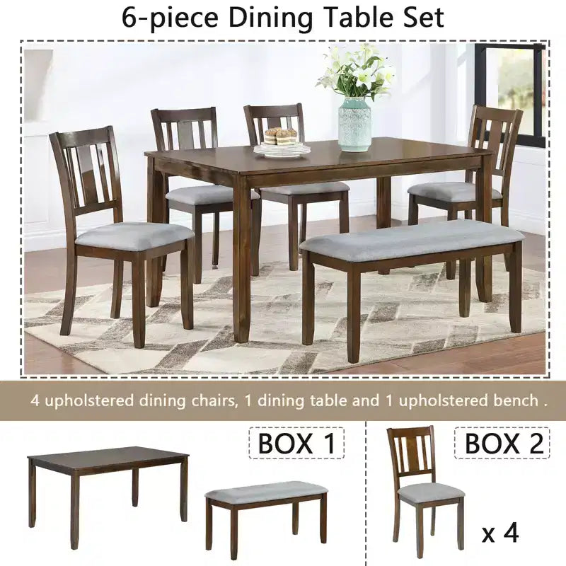 sumyeg Set da 6 pezzi con tavolo da pranzo rettangolare, sedie e panca per cucina o sala da pranzo