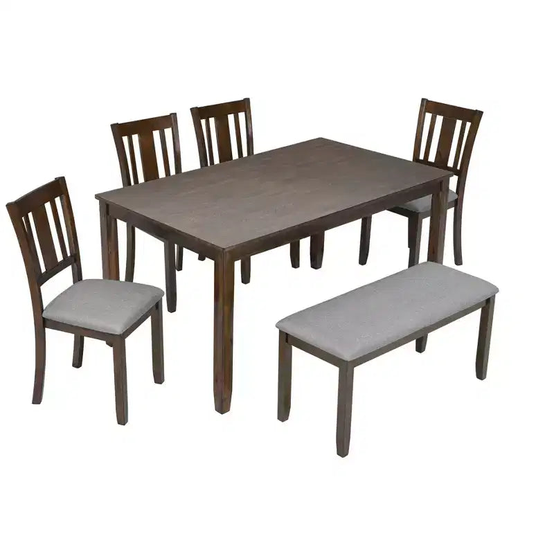 sumyeg Set da 6 pezzi con tavolo da pranzo rettangolare, sedie e panca per cucina o sala da pranzo