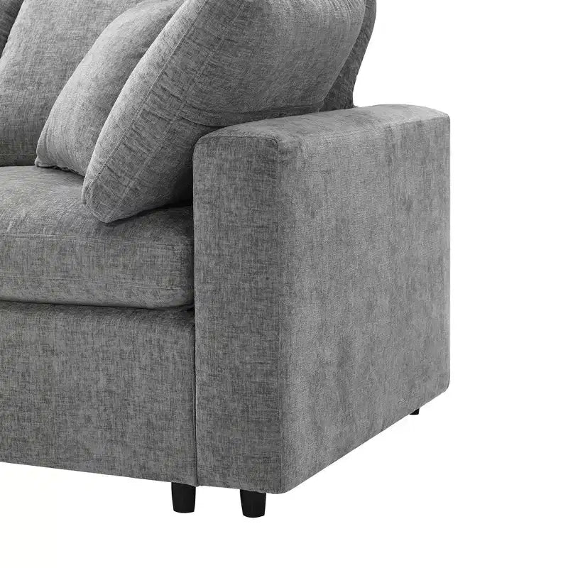 Divano letto modulare Polibi a 6 pezzi in ciniglia Cloud con pouf
