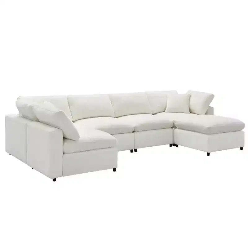 Divano letto modulare Polibi a 6 pezzi in ciniglia Cloud con pouf