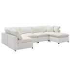 Divano letto modulare Polibi a 6 pezzi in ciniglia Cloud con pouf