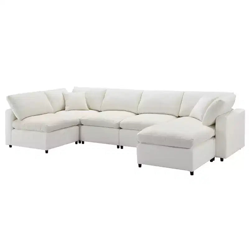 Divano letto modulare Polibi a 6 pezzi in ciniglia Cloud con pouf