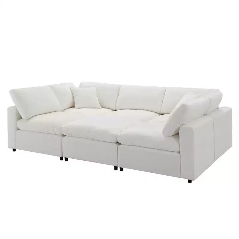 Divano letto modulare Polibi a 6 pezzi in ciniglia Cloud con pouf