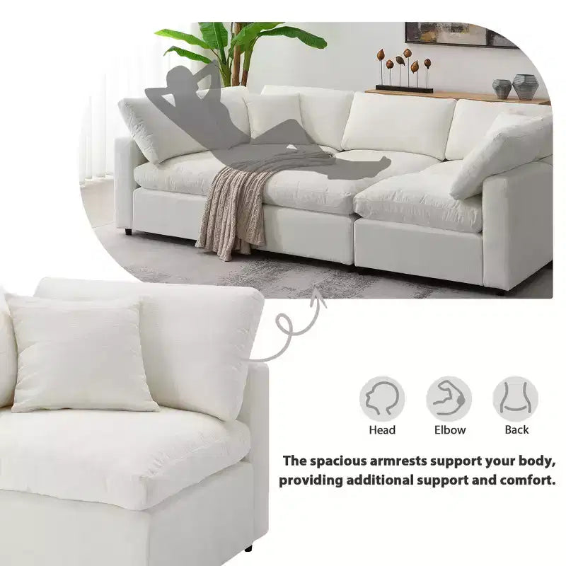 Divano letto modulare Polibi a 6 pezzi in ciniglia Cloud con pouf