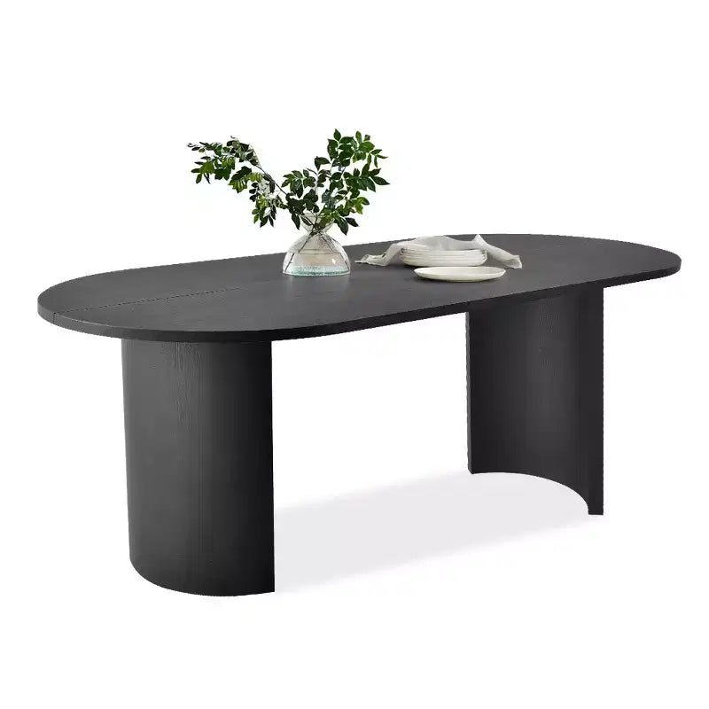 Set da pranzo per 6, tavolo ovale da 79 pollici e sedie a barilotto rivestite in tessuto di lino con ruote, per la sala da pranzo-Panipeachy