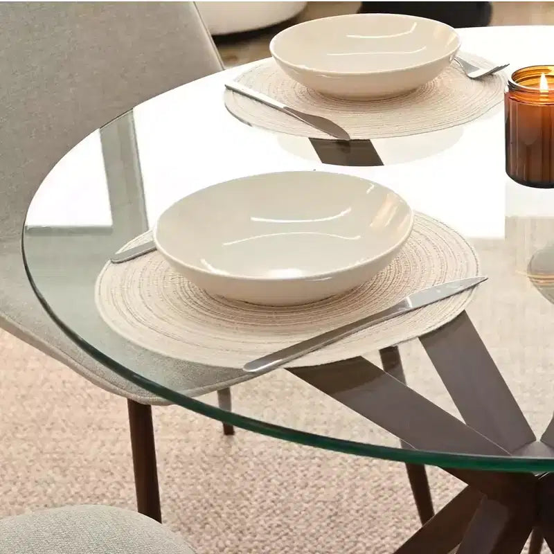 Olive+Oslo Set da pranzo 5 pezzi per 4 persone, Tavolo da pranzo rotondo in vetro con 4 sedie da pranzo imbottite Gambe color noce-Panipeachy