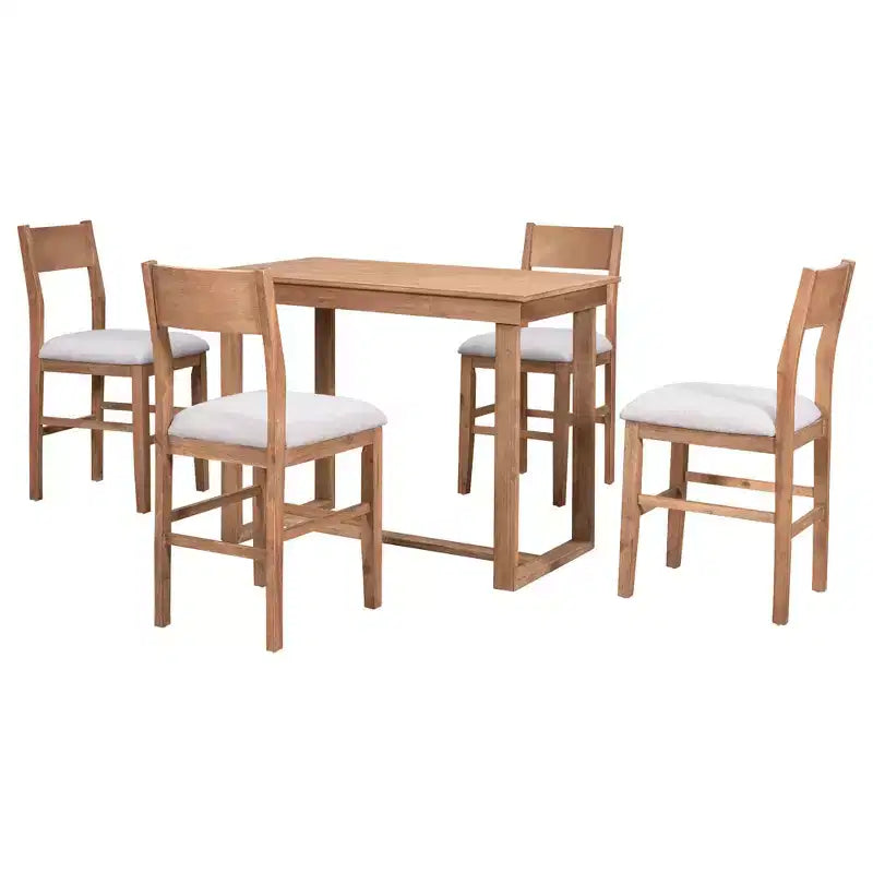 Set da Pranzo a Altezza Bancone da 5 Pezzi per 4 Persone, Set Tavolo da Bar in Legno Stile Rustico con 4 Sedie Imbottite per Spazi Ristretti