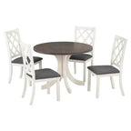 Set da pranzo 5 pezzi per 4 persone in stile rustico, tavolo da cucina rotondo in legno con 4 sedie imbottite