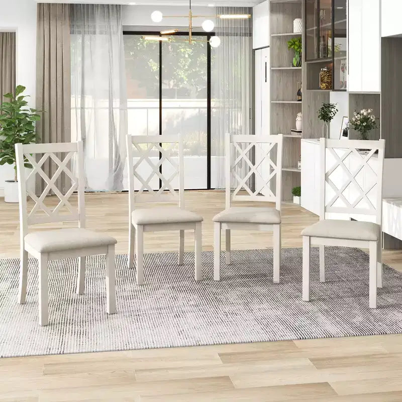 Set da pranzo 5 pezzi per 4 persone in stile rustico, tavolo da cucina rotondo in legno con 4 sedie imbottite