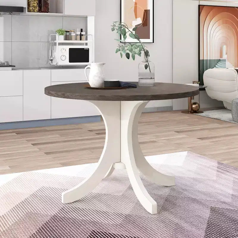 Set da pranzo 5 pezzi per 4 persone in stile rustico, tavolo da cucina rotondo in legno con 4 sedie imbottite