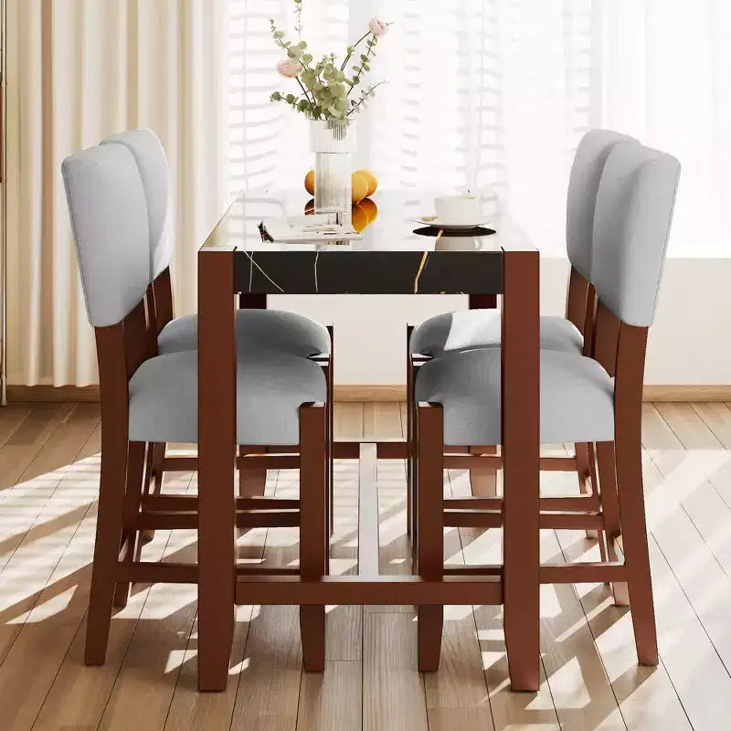 Set da pranzo per 4 persone con tavolo ad altezza bancone in marmo, set da 5 pezzi con tavolo da bar e 4 sedie imbottite per sala da pranzo, pub, cucina, piccoli spazi