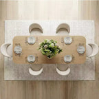 Tavolo da pranzo allungabile moderno 78-96 per 6/8 persone, set da pranzo Japandi con sedie imbottite beige, base a traliccio con gambe a V-Panipeachy