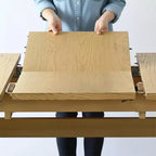 Tavolo da pranzo allungabile moderno 78-96 per 6/8 persone, set da pranzo Japandi con sedie imbottite beige, base a traliccio con gambe a V-Panipeachy