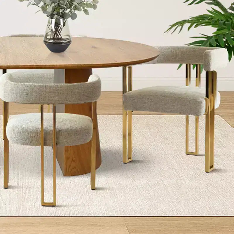 Set Tavolo da Pranzo Estensibile 47-83 per 6 Persone, Tavolo Color Legno Naturale e 6 Sedie da Pranzo Imbottite in Ciniglia con Gambe in Metallo-Panipeachy