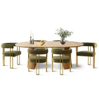 Set Tavolo da Pranzo Estensibile 47-83 per 6 Persone, Tavolo Color Legno Naturale e 6 Sedie da Pranzo Imbottite in Ciniglia con Gambe in Metallo-Panipeachy