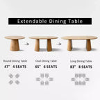 Set Tavolo da Pranzo Estensibile 47-83 per 6 Persone, Tavolo Color Legno Naturale e 6 Sedie da Pranzo Imbottite in Ciniglia con Gambe in Metallo-Panipeachy