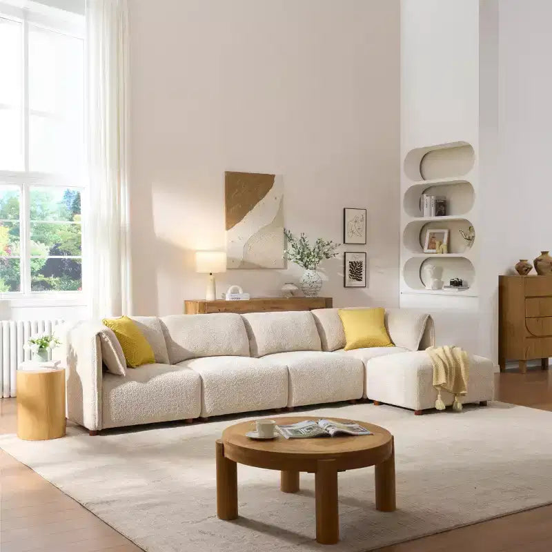Divano sezionale moderno in boucle a 5 posti con pouf Christopher Knight Home Floria 126''