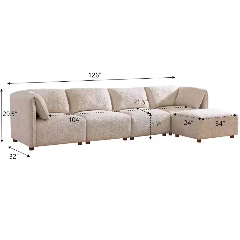 Divano sezionale moderno in boucle a 5 posti con pouf Christopher Knight Home Floria 126''