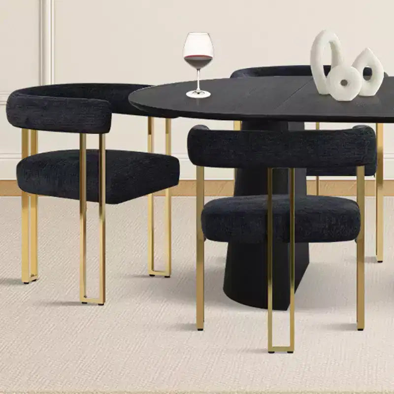 Set tavolo da pranzo allungabile ovale 3 in 1 con sedie imbottite in ciniglia e gambe in metallo dorato, mobili da pranzo versatili-Panipeachy