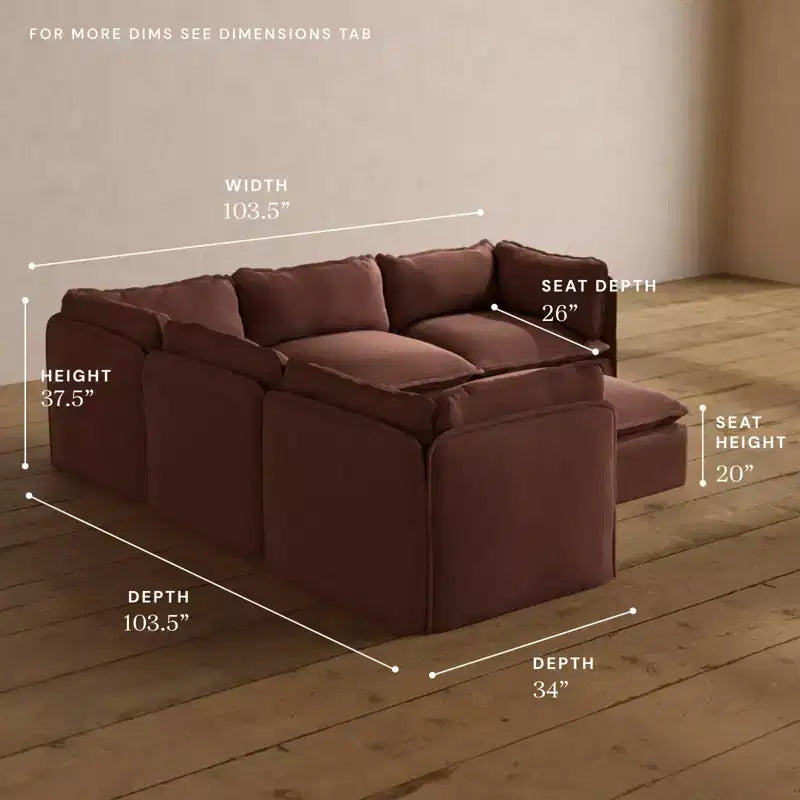 Divano angolare componibile a 5 posti Anabei lavabile + pouf | Seduta Memorix+ e cuscino Contour