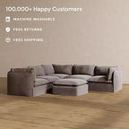 Divano angolare componibile a 5 posti Anabei lavabile + pouf | Seduta Memorix+ e cuscino Contour