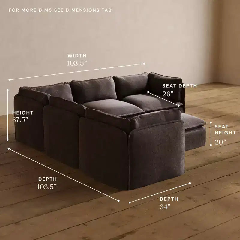 Divano angolare componibile a 5 posti Anabei lavabile + pouf | Seduta Memorix+ e cuscino Contour
