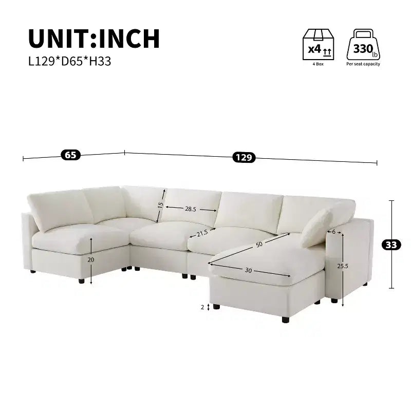 GDFStudio Hudson Divano Componibile Moderno in ciniglia a 6 Posti, a Forma di U, Convertibile con Pouf
