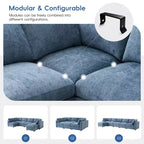 GDFStudio Hudson Divano Componibile Moderno in ciniglia a 6 Posti, a Forma di U, Convertibile con Pouf