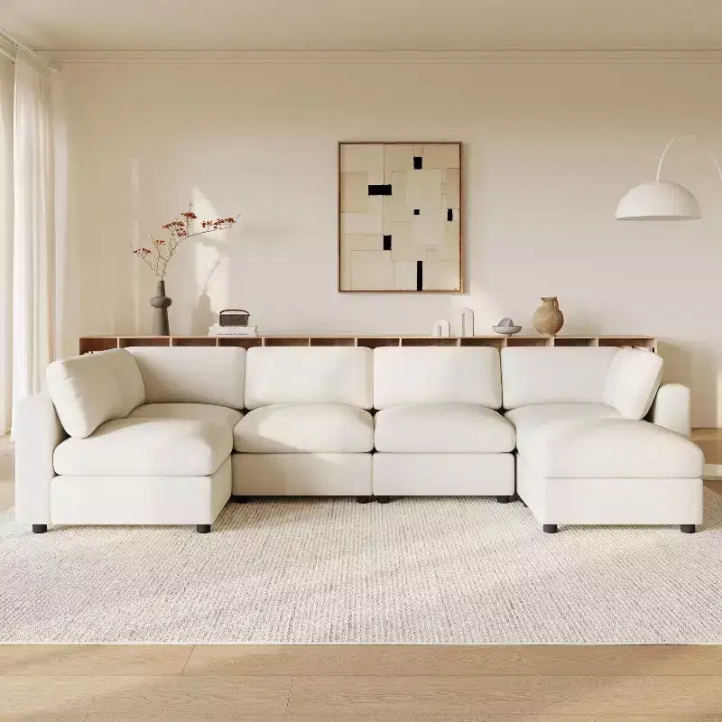 GDFStudio Hudson modernes modulares Chenille-Schlafsofa mit 6 Sitzplätzen, U-förmiges umwandelbares Sofa und Hocker