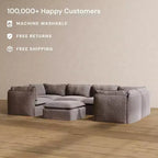 Divano componibile a 6 posti a U Anabei lavabile + pouf | Sedile Memorix+ e cuscino sagomato