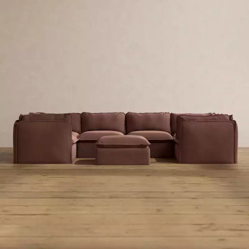 Divano componibile modulare Anabei lavabile a U a 6 posti + pouf | seduta Deluxe+ e cuscino cloud