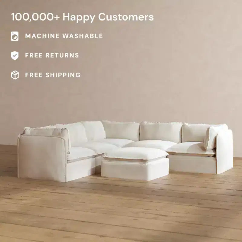 Anabei Divano Modulare Angolare a 4 Posti Lavabile + Pouf | Seduta Deluxe+ e Cuscino Cloud