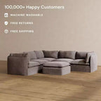 Anabei Divano Modulare Angolare a 4 Posti Lavabile + Pouf | Seduta Deluxe+ e Cuscino Cloud