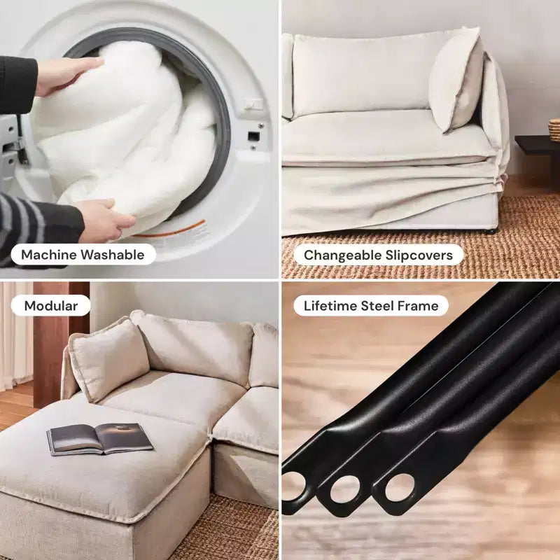 Anabei Divano Modulare Angolare a 4 Posti Lavabile + Pouf | Seduta Deluxe+ e Cuscino Cloud
