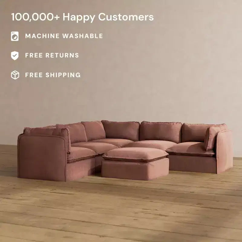 Anabei Divano Modulare Angolare a 4 Posti Lavabile + Pouf | Seduta Deluxe+ e Cuscino Cloud