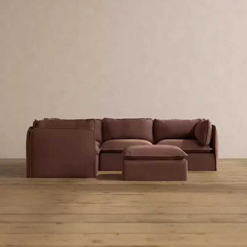 Divano angolare componibile lavabile Anabei, 4 posti, con pouf | Seduta Deluxe+ e cuscino Cloud