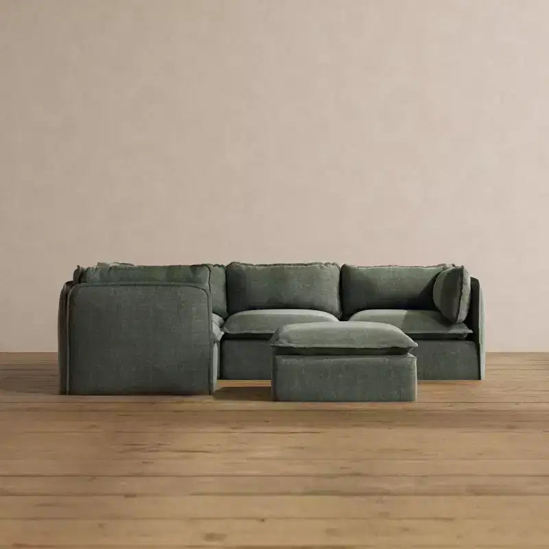 Divano angolare componibile lavabile Anabei, 4 posti, con pouf | Seduta Deluxe+ e cuscino Cloud
