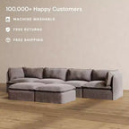 Divano modulare lavabile a 4 posti Anabei + ottomana a panca | Seduta Deluxe+ e Cuscino Cloud