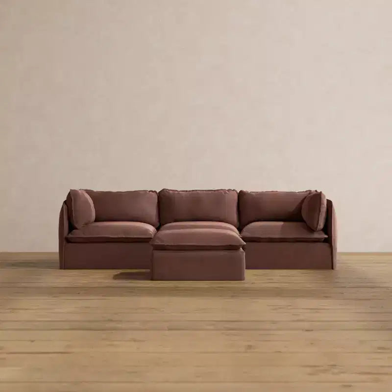 Divano componibile lavabile Anabei per 3 persone + pouf | Seduta Memorix+ e cuscino sagomato