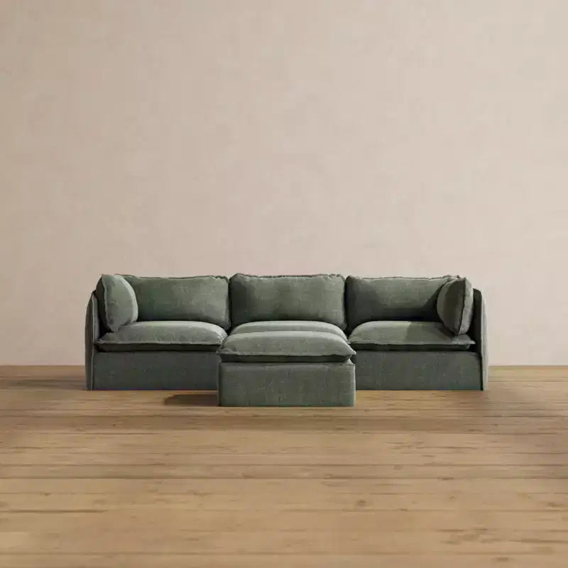 Divano componibile lavabile Anabei per 3 persone + pouf | Seduta Memorix+ e cuscino sagomato