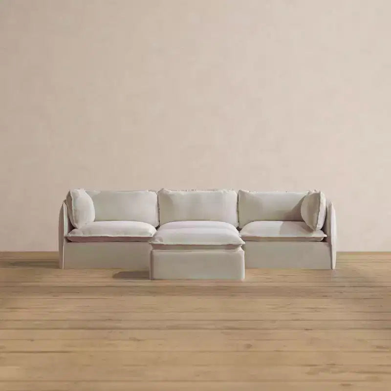 Divano componibile lavabile Anabei per 3 persone + pouf | Seduta Memorix+ e cuscino sagomato