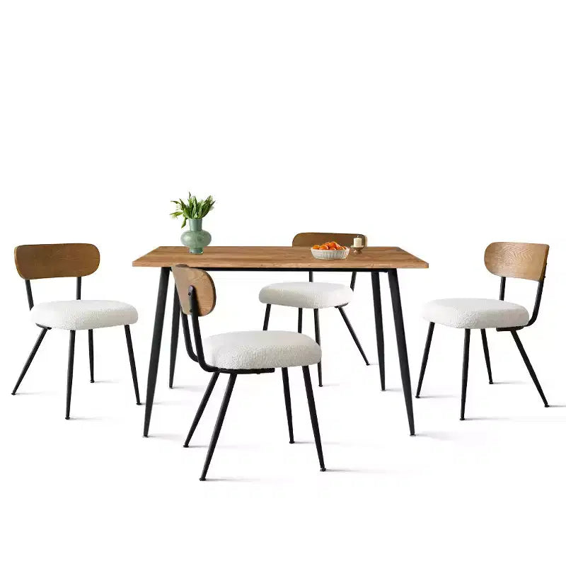 Set da Pranzo 5 Pezzi con Sedie Imbottite in Bouclé, Tavolo Compatto Effetto Legno da 119 cm e 4 Comode Sedie da Pranzo Moderne - Panipeachy