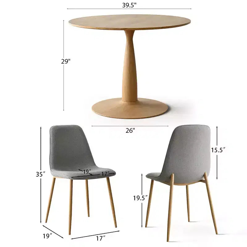 Set da pranzo rotondo da 5 pezzi, tavolo a piedistallo effetto legno da 39,5 pollici e sedie curve imbottite, ideale per angoli cucina - Panipeachy