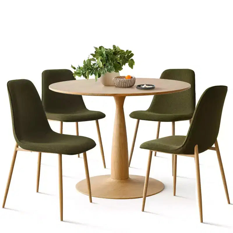 Set da pranzo rotondo da 5 pezzi, tavolo a piedistallo effetto legno da 39,5 pollici e sedie curve imbottite, ideale per angoli cucina - Panipeachy