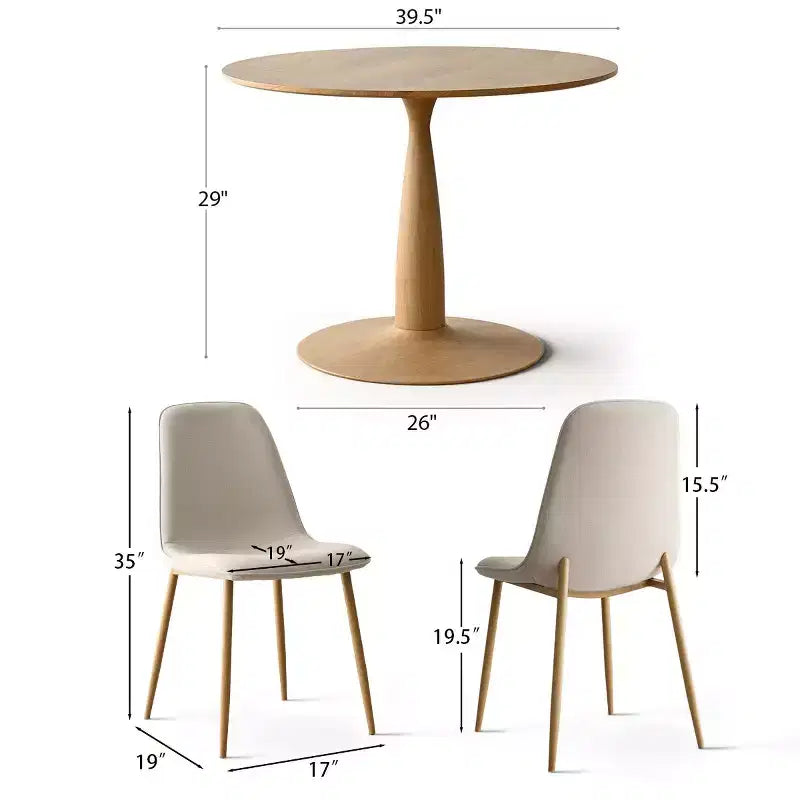 Set da pranzo rotondo da 5 pezzi, tavolo a piedistallo effetto legno da 39,5 pollici e sedie curve imbottite, ideale per angoli cucina - Panipeachy