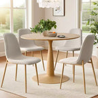 5-Piece Round Dining Table Set, 39.5 Wood-Look Pedestal Table and Upholstered Curved Chairs, Ideal for Kitchen Corners-Panipeachy