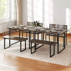 Set tavolo da pranzo Costway 47 per 4 persone, tavolo da cucina in legno con 2 sedie e panca, struttura in metallo