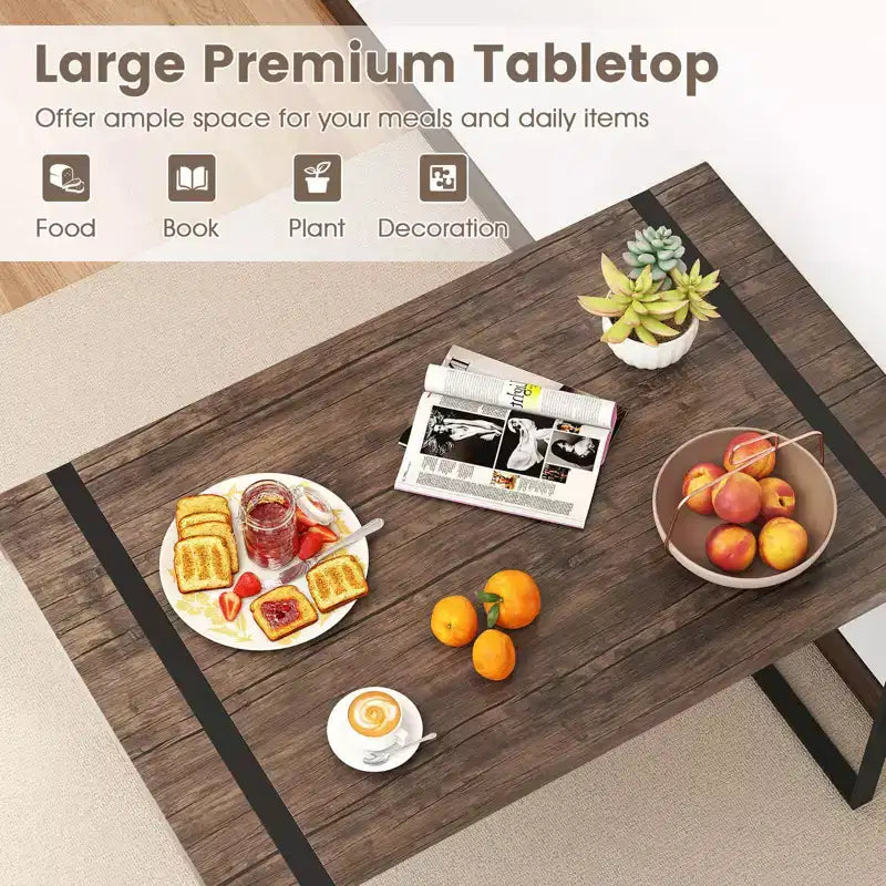 Set tavolo da pranzo Costway 47 per 4 persone, tavolo da cucina in legno con 2 sedie e panca, struttura in metallo